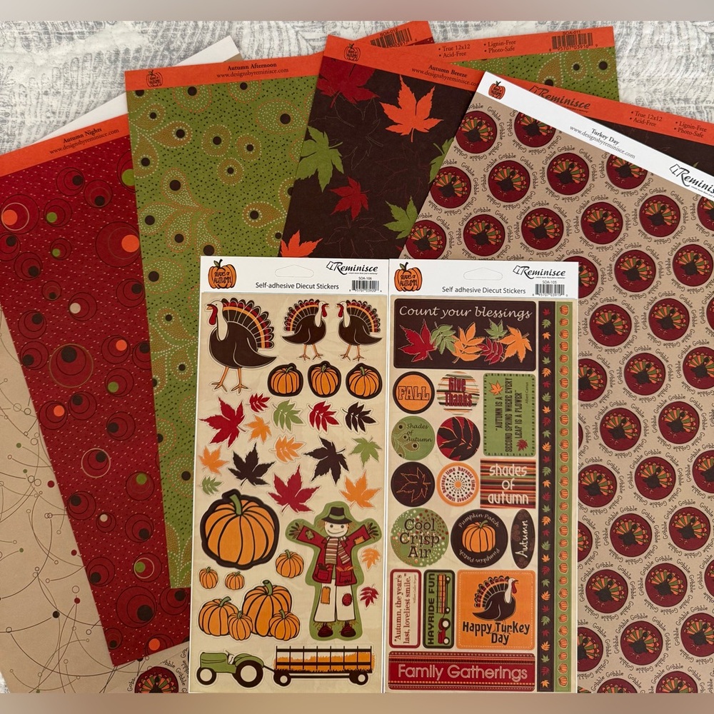 🆕🍂 REMINISCE “SHADES OF AUTUMN” SCRAPBOOK STICKERS & PAPER. DISCONTINUED DESIGN